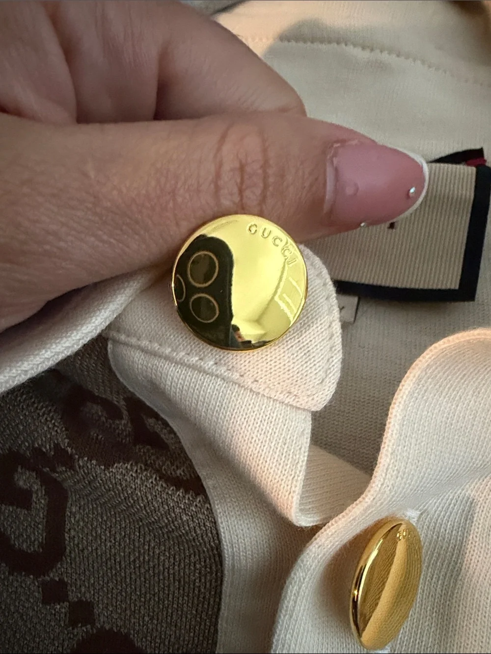 Gucci Brown GG Monogram Polo with White Collar & Sleeves